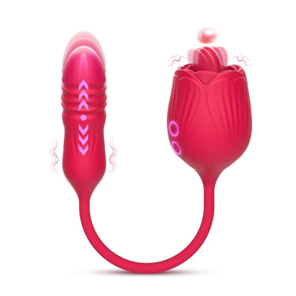 Vibrador Rosa de Doble Extremo – Lamedor y Penetrador
