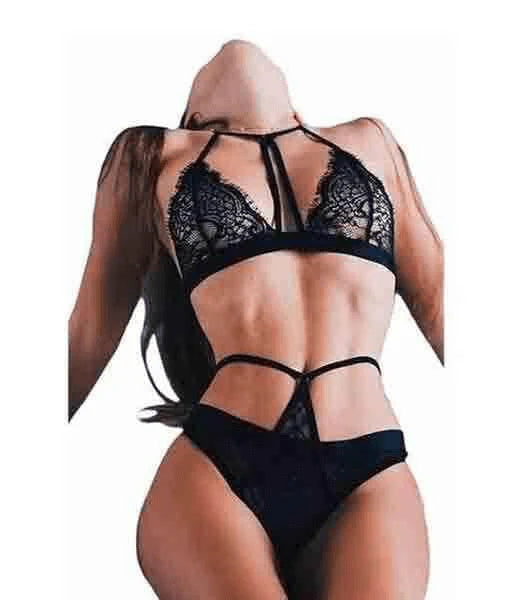 Conjunto Sensual Encaje Negro Strappyneck