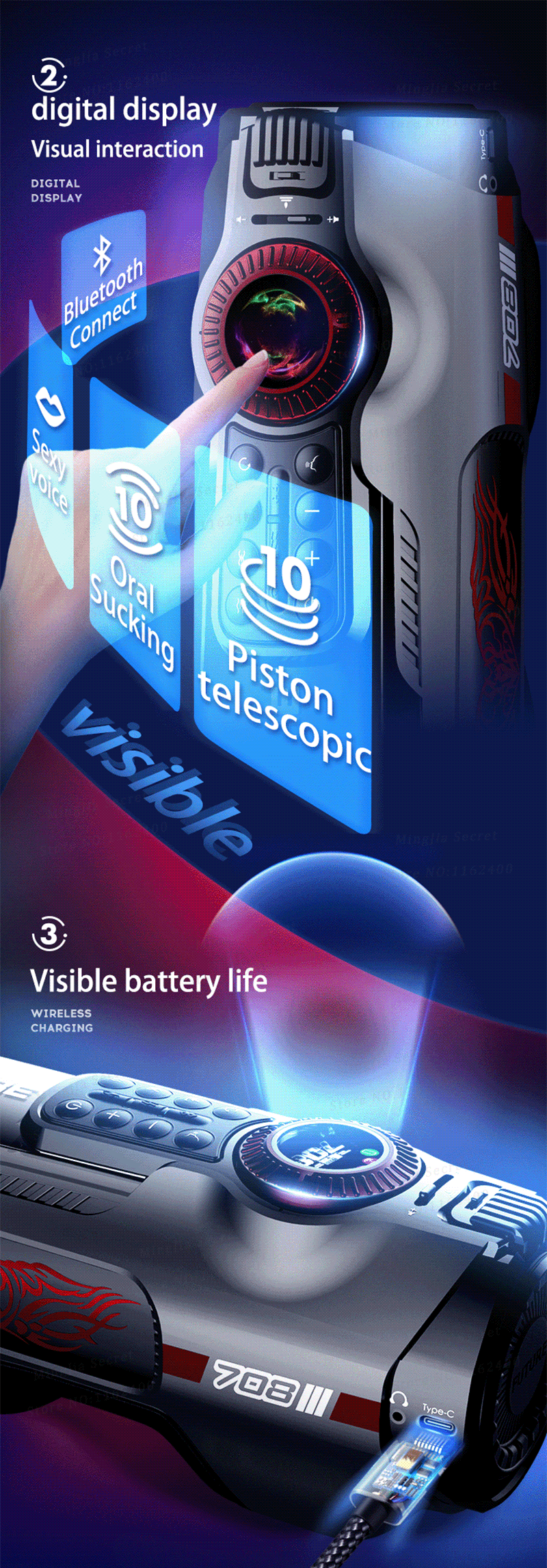 Masturbador Automático Leten Future Blue A708 III Succión Rotativa, Cabalgata, Calor y Voz